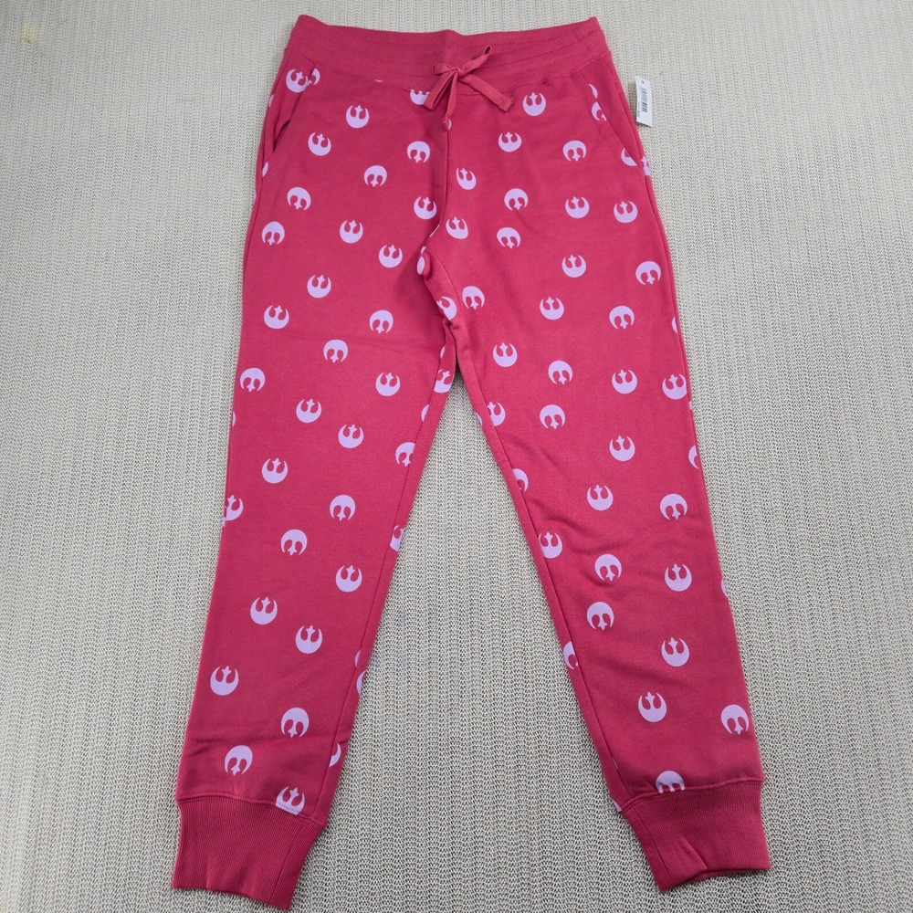 Amazon Star Wars Joggers Sweatpants Womens Small Pink Fleece Terry Rebel Logo
